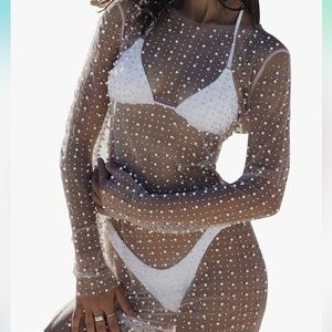 Pearl rhinestone swim cover up size s